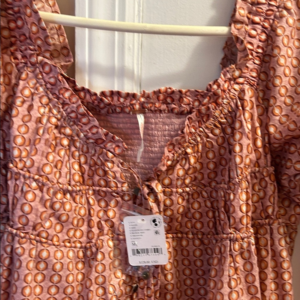 Free People new with tags Pink Patterned Smocked Long Sleeve Dress - Picture 3 of 5